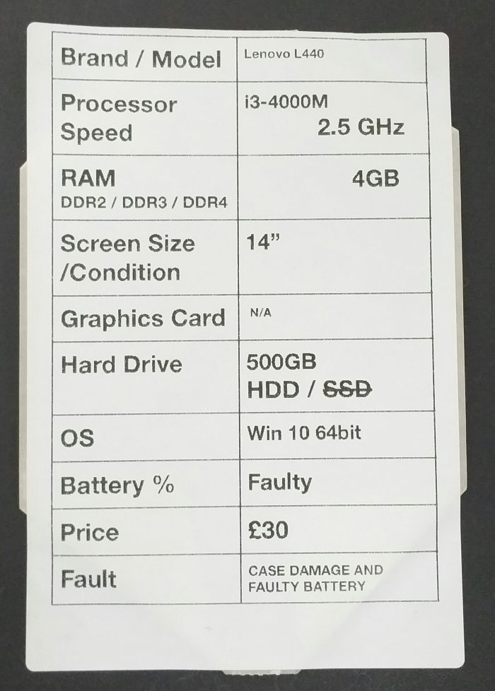 Lenovo L440 Thinkpad - i3-4000M 2.5GHz - 4GB RAM - 14" - 500GB HDD - Windows 10 64bit - Image 3