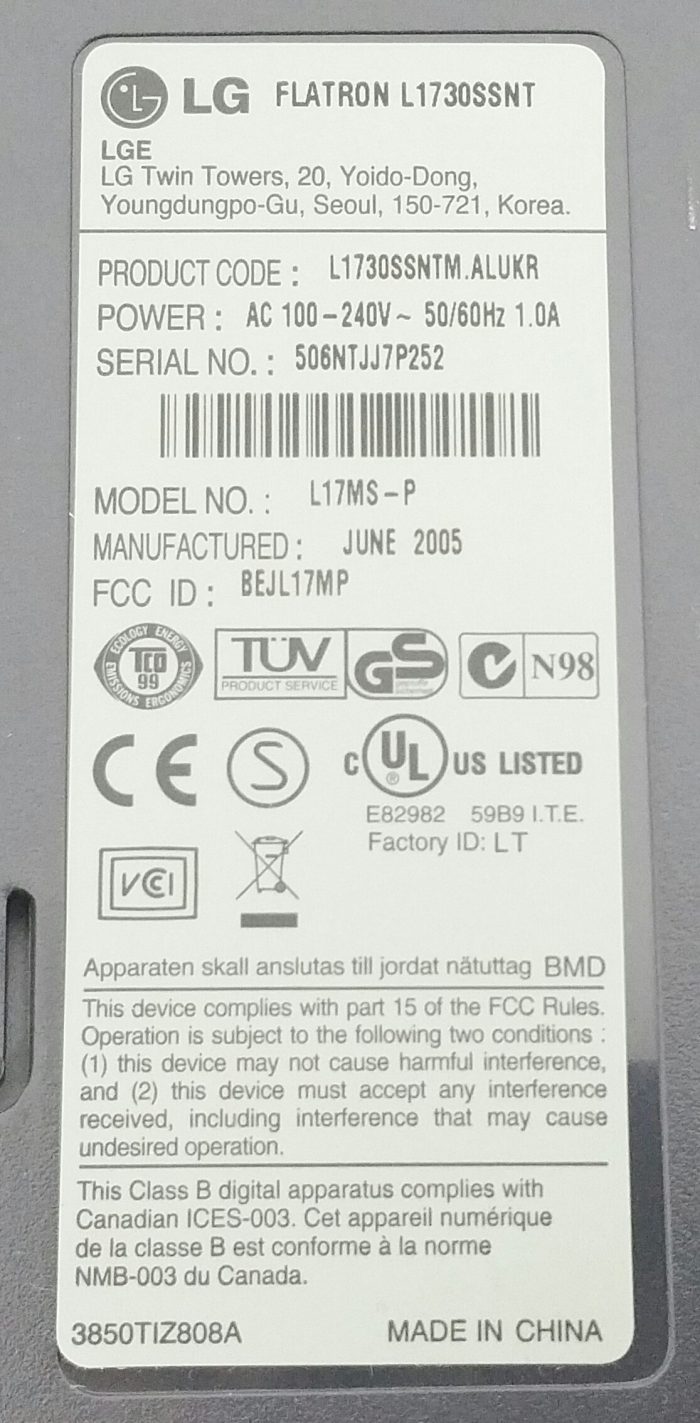 LG Flatron L1730STFT L17MS-P 17" VGA LCD Monitor - Image 3