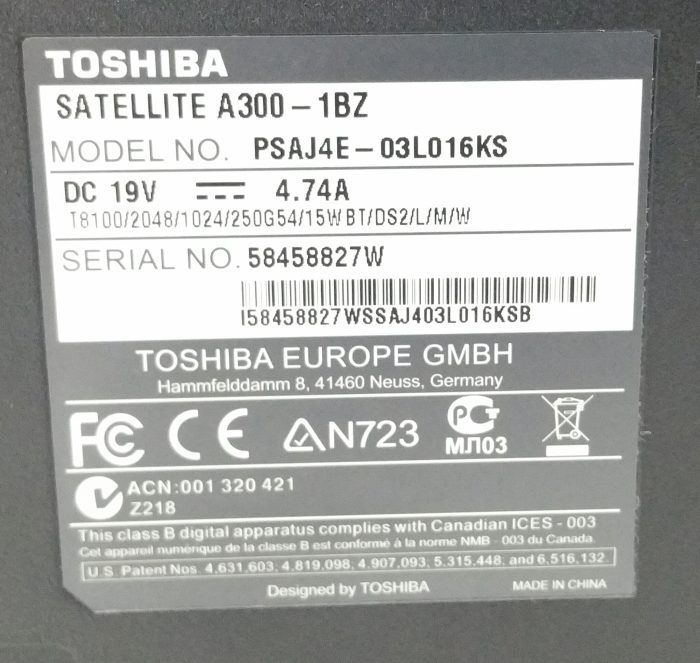 Toshiba Satellite A300-1BZ PSAJ4E-03L016KS - Intel Core 2 Duo T8100 2.1GHz - 3GB - 15.4" - 250GB HDD - Windows 10 Pro - Image 4