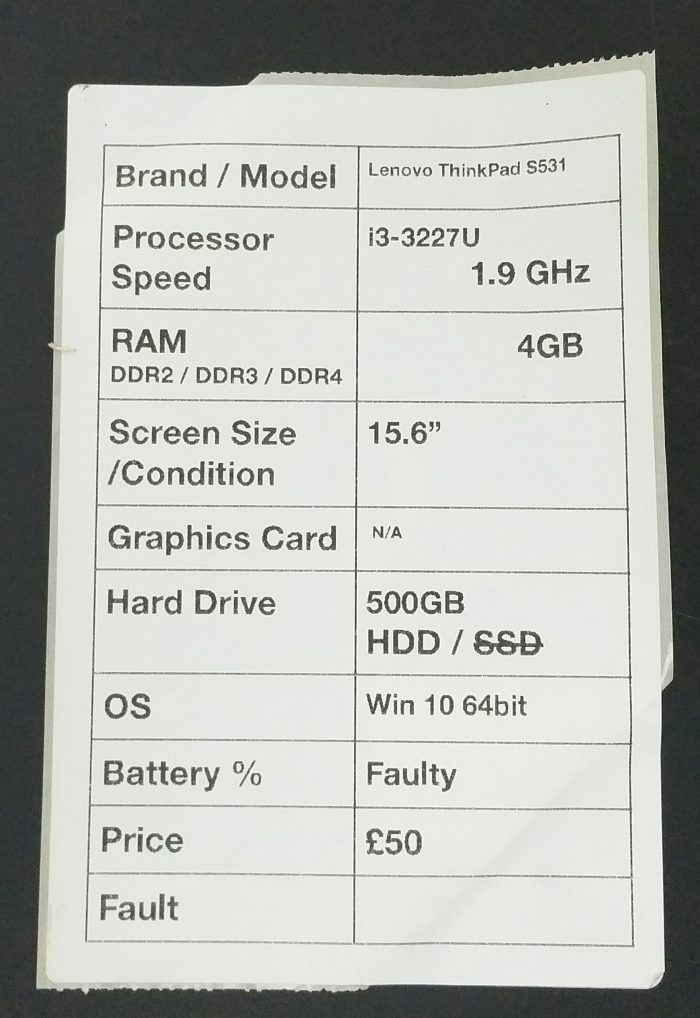 Lenovo S531 Thinkpad - i3-3227U 1.9GHz - 4GB RAM - 15.6" - 500GB HDD - Windows 10 64bit - Image 3
