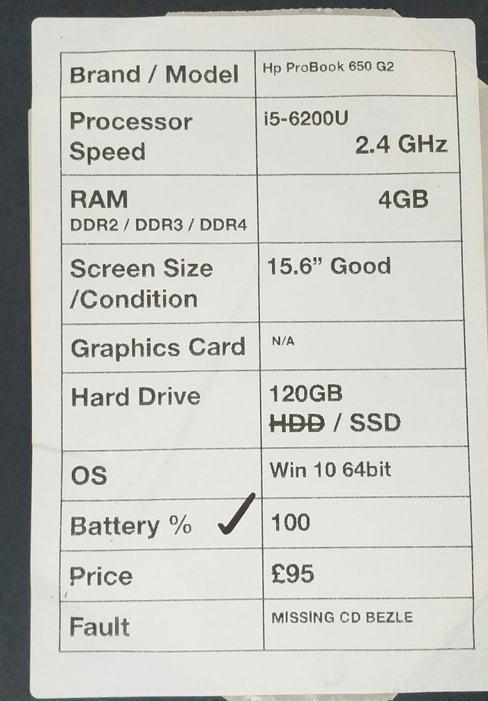 HP Probook 650 G2 - i5-6200U 2.4GHz - 4GB - 15.6" - 120GB SSD - Windows 10 64bit - Image 3