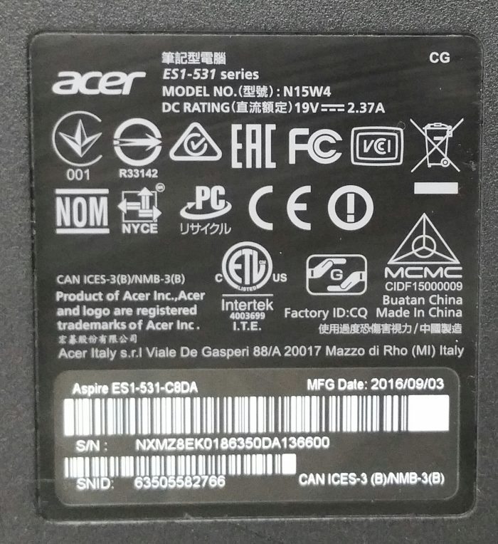 Acer Aspire N15W4 ES1-531 Series N3060 Celeron 1.6GHz 4GB Ram 15.6" 1TB HDD Windows 10 Home - Image 4