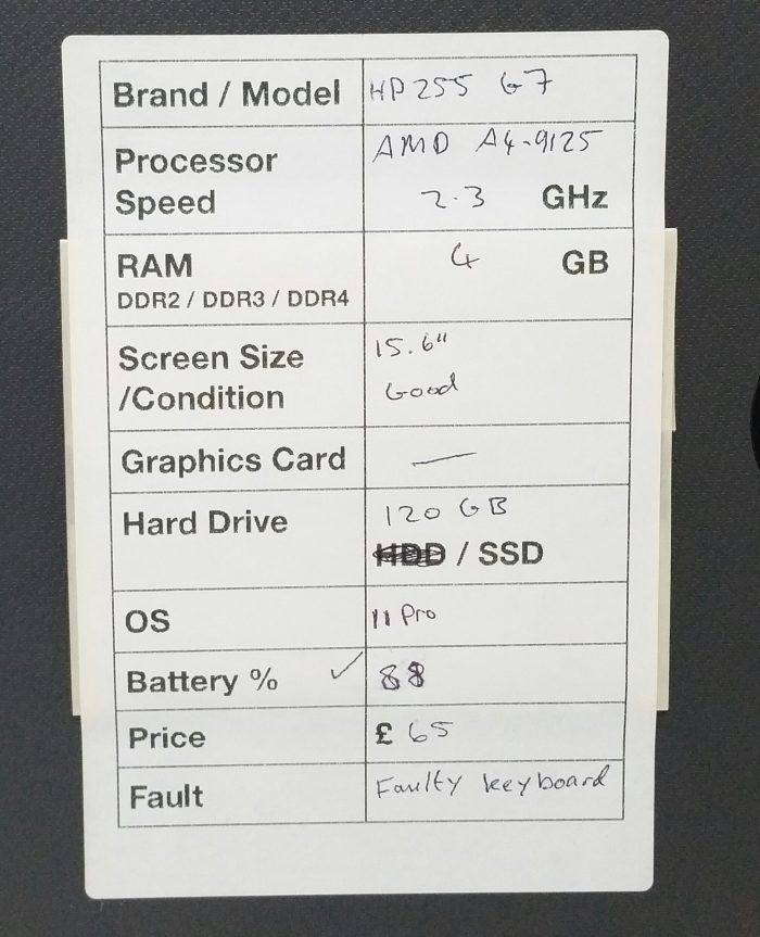HP 255 G7 - AMD A4-9125 2.3GHz - 4GB - 15.6" - 120GB SSD - Windows 11 Pro - Image 3