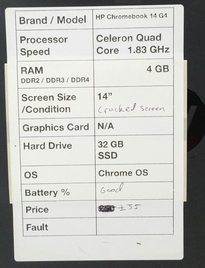 HP Chromebook 14 G4 - Celeron Quad Core 1.83GHz - 4GB RAM - 14" - 32GB SSD - Chrome OS - Image 3