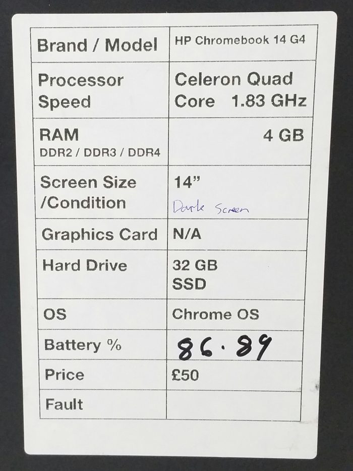 HP Chromebook 14 G4 - Celeron Quad Core 1.83GHz - 4GB RAM - 14" - 32GB SSD - Chrome OS - Image 3