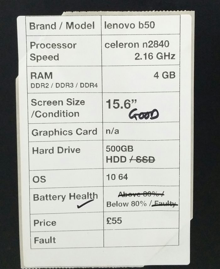 Lenovo B50-30 80ES - Celeron n2840 2.16GHz - 4GB RAM - 15.6" - 500GB HDD - Windows 10 64bit - Image 3
