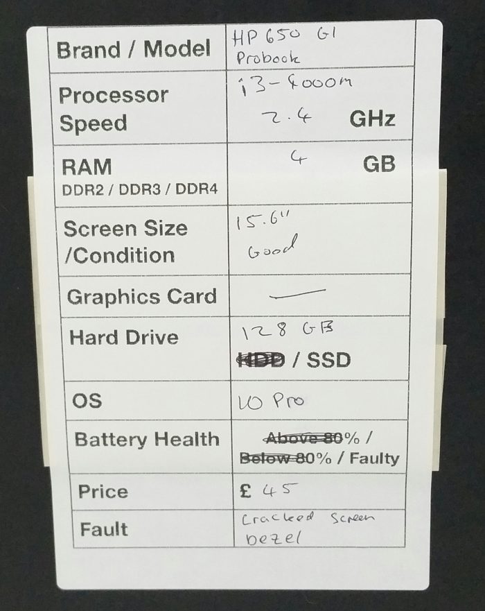 HP Probook 650 G1 - i3-4000M 2.4GHz - 4GB - 15.6" - 128GB SSD - Windows 10 Pro - Image 3