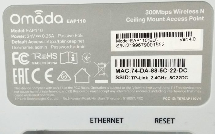 TP-Link Omada EAP110 300mbps Wireless N Ceiling Mount POE Access Point - Image 3