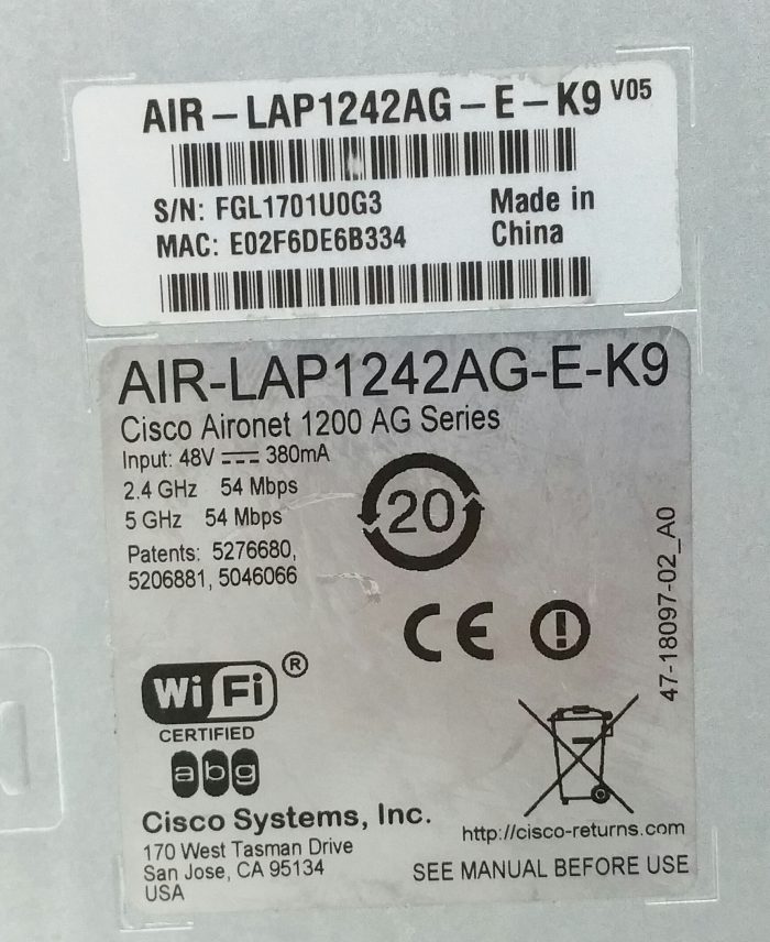 Cisco Systems AIR-LAP1242AG-E-K9 VO5 Aironet 1200 AG Series Access Point - Image 3