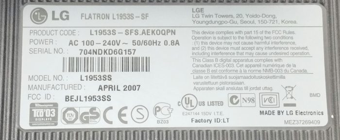 LG Flatron L1953S L1953SS 19" VGA Monitor - Image 3