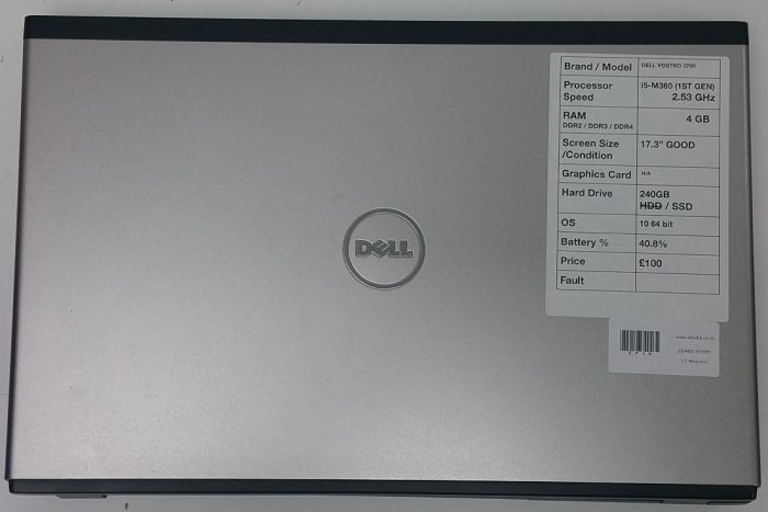 Dell Vostro 3700 - i5-M380 2.53GHz - 4GB RAM - 17.3" - 240GB SSD - Windows 10 64bit - Image 2