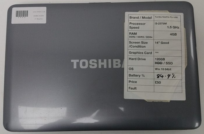 Toshiba Satellite Pro L830/ i3-2375M 1.5GHz/ 4GB RAM/ 120GB SSD/ Win10 64bit - Image 3