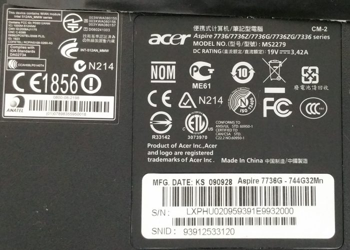 Acer Aspire 7736G Series MS2279 Core 2 Duo 2.13GHz 4GB Ram 17" 512MB GeForce G210M 120GB SSD Windows 10 64bit - Image 4
