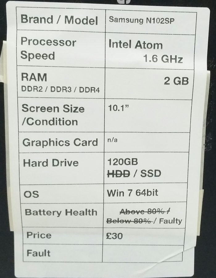 Samsung NP-N102S Intel Atom 1.6GHz 2GB Ram 10.1" 120GB SSD Windows 7 64bit - Image 3