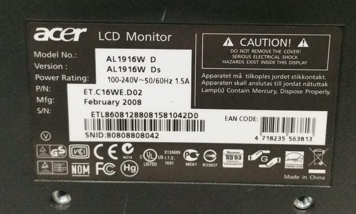 Acer AL1916W D 19" VGA LCD Monitor - Image 3