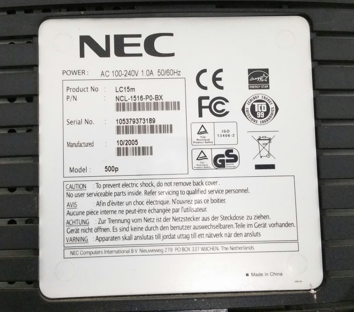 Nec LC15M 500p 15" VGA Monitor - Image 3