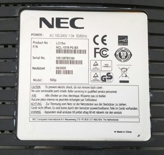 Nec LC15M 500p 15" VGA Monitor - Image 3
