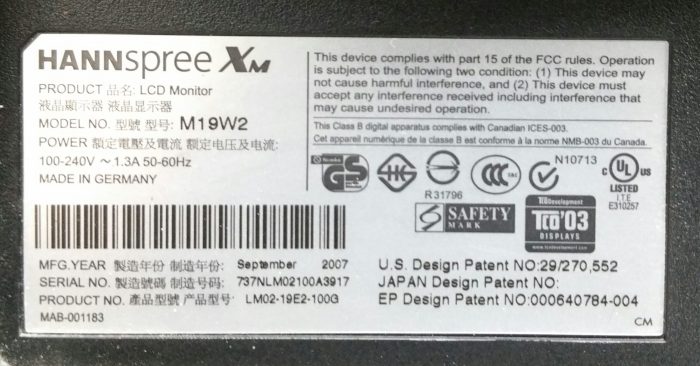 HANNspree M19W2 19" HDMI VGA LCD Monitor No stand - Image 3