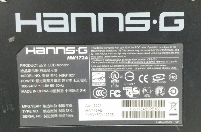 Hanns.G HW173A HSG1027 17" VGA LCD Monitor - Image 3