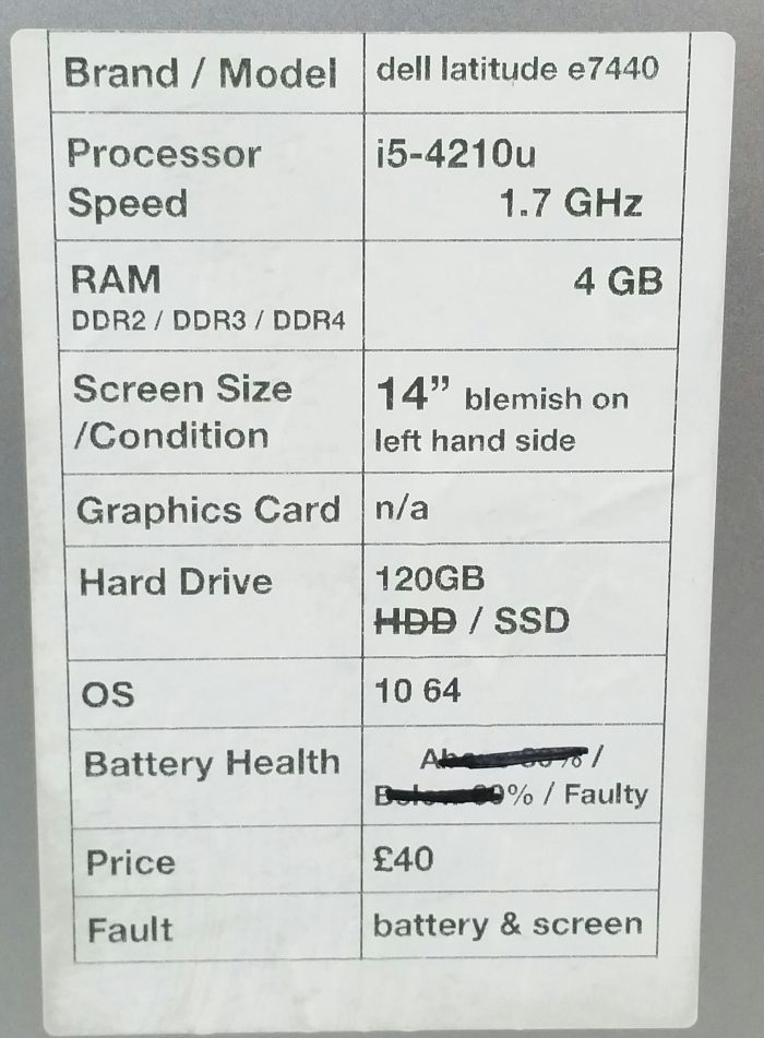 Dell Latitude E7440 i5-4210U 1.7GHz 4GB Ram 14" 120GB SSD Windows 10 64 - Image 3
