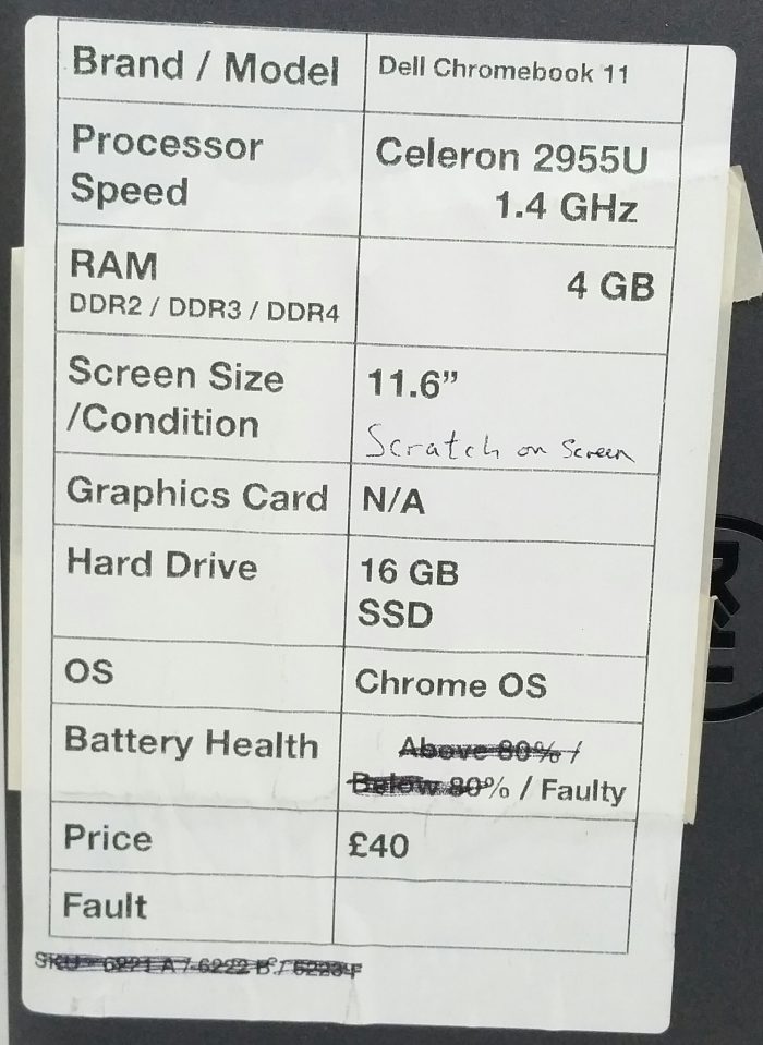 Dell Chromebook 11 CB1C13 Celeron 2955U 1.4GHz 4GB Ram 11.6" 16GB SSD Chrome OS - Image 3
