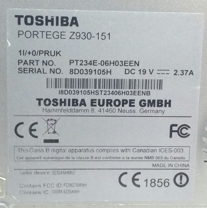 Toshiba Portege Z930-151 i3-3227U 1.9GHz 4GB Ram 13.3" 128GB SSD Windows 10 Pro - Image 4