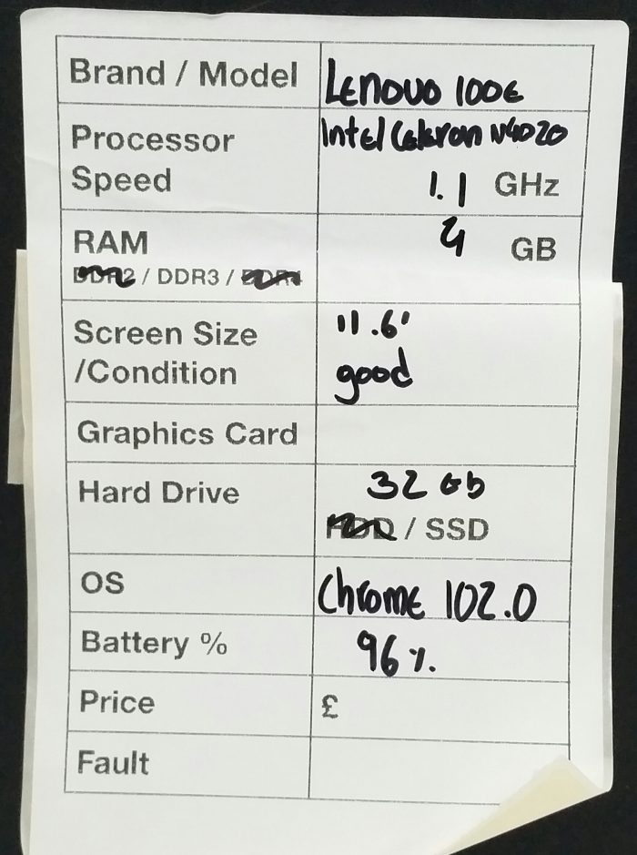 Lenovo 100e Chromebook 2nd Gen 81MA Intel Celeron N4020 1.1GHz 4GB Ram 11.6" 32GB SSD Chrome 102.0 - Image 3