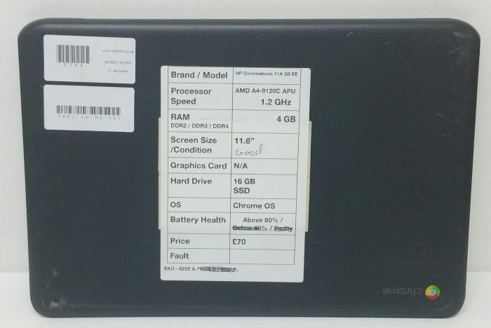 HP Chromebook 11A G6 EE AMD A4-9120C APU 1.2GHz 11.6" 4GB RAM 16GB SSD Chrome OS - Image 3