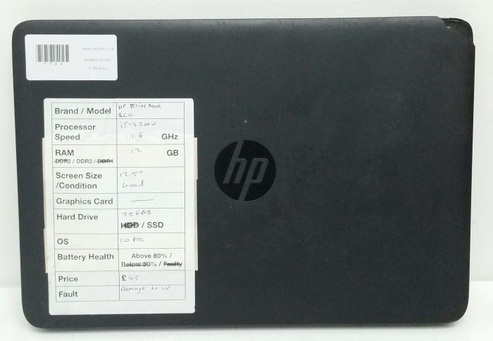HP Elitebook 820 - i5-4200U 1.6GHz - 12GB Ram - 12.5" - 256GB SSD - Windows 10 Pro - Image 3