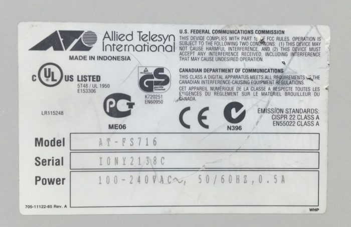 Allied Telesyn AT-FS716 10BASE-T/100BASE-TX 16Port Fast Ethernet Switch - Image 3