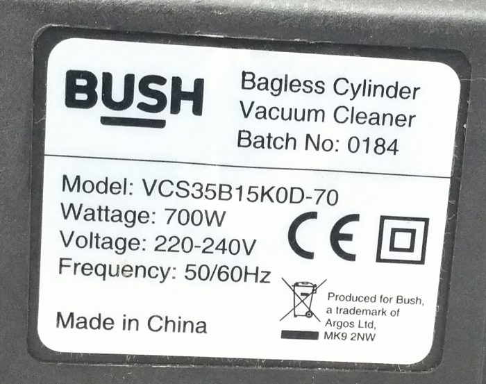 Bush VCS35B15K0D-70 Bagless Cylinder Vacuum Cleaner - Image 3