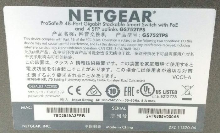 Netgear Prosafe GS752TPS 48-Port Gigabit Stackable Smart Switch with PoE & 4 SFP uplinks, x1 Fibre Active - Image 3