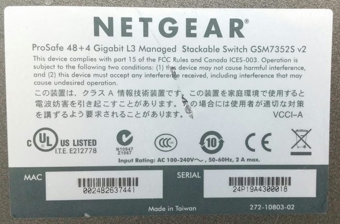Netgear Prosafe GSM7352S v2 48 + 4 Port Gigabit L3 Managed Stackable Switch, 4 SFP Ports, x1 Fibre Optic - Image 3