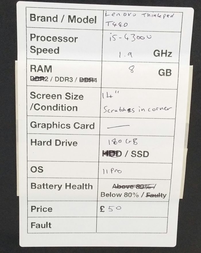 Lenovo Thinkpad T440 i5-4300U 1.9GHz 8GB Ram 14" 180GB SSD Windows 11 Pro - Image 3