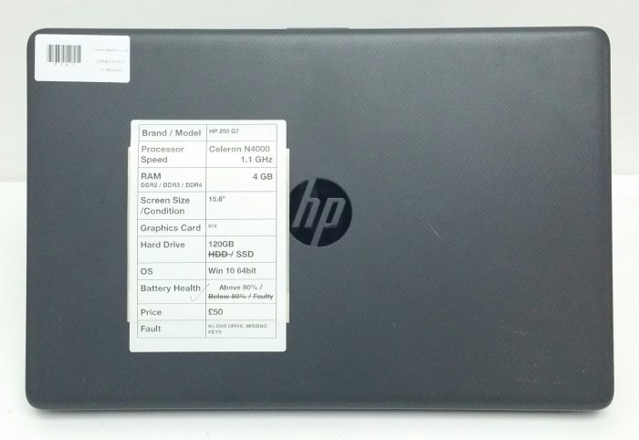 HP 250 G7 - Celeron N4000 1.1GHz - 4GB RAM - 15.6" - 120GB SSD - Windows 10 64bit - Image 3