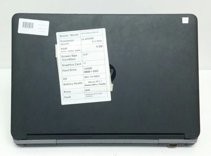 HP Probook 650 G1 - i3-4000M 2.4GHz - 4GB - 15.6" - 120GB SSD - Windows 10 64bit - Image 3