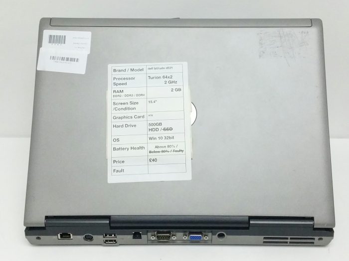 DELL Latitude D531 PP04X - Turion 64X2 2.0GHz - 2GB RAM - 15.4" - 500GB HDD - Windows 10 32bit - Image 3