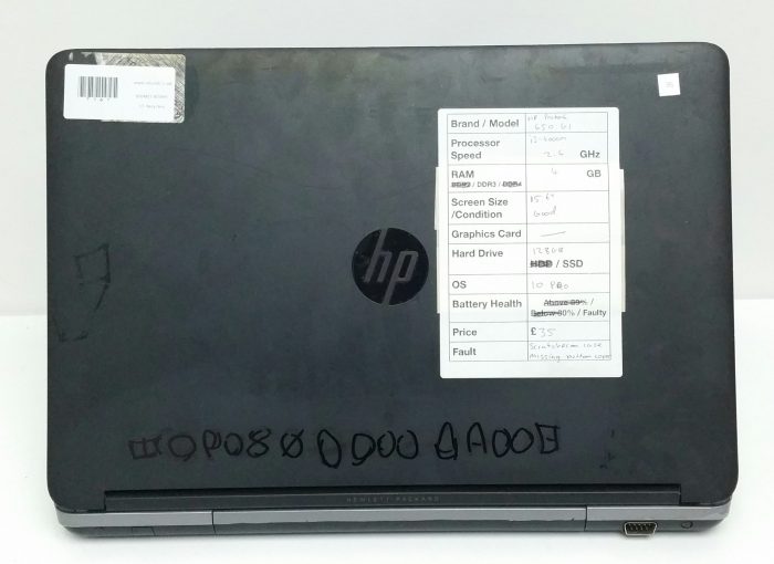 HP Probook 650 G1 - i3-4000M 2.4GHz - 4GB - 15.6" - 128GB SSD - Windows 10 Pro - Image 3