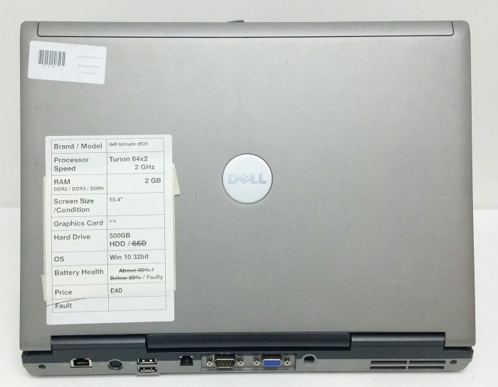 DELL Latitude D531 PP04X - Turion 64X2 2.0GHz - 2GB RAM - 15.4" - 500GB HDD - Windows 10 32bit - Image 3