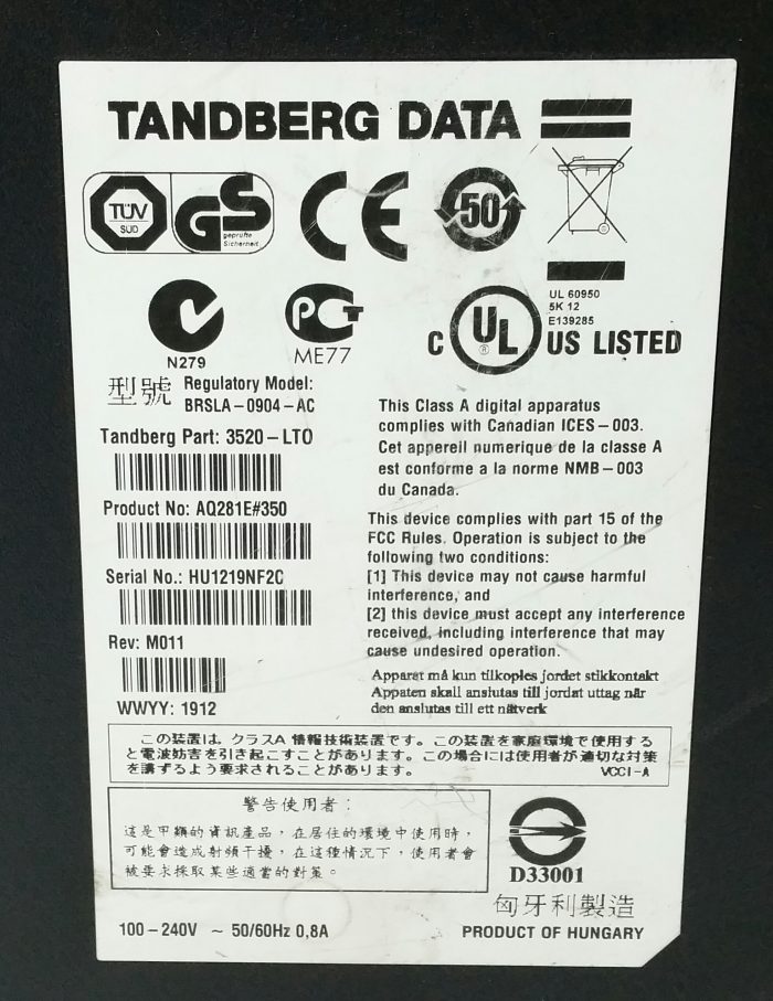 Tandberg Data BRSLA-0904-AC External Tape Drive - Image 3