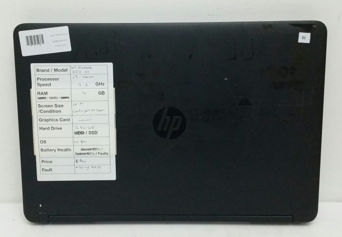 HP Probook 650 G1 - i3-4000M 2.4GHz - 4GB - 15.6" - 240GB SSD - Windows 10 Pro - Image 3