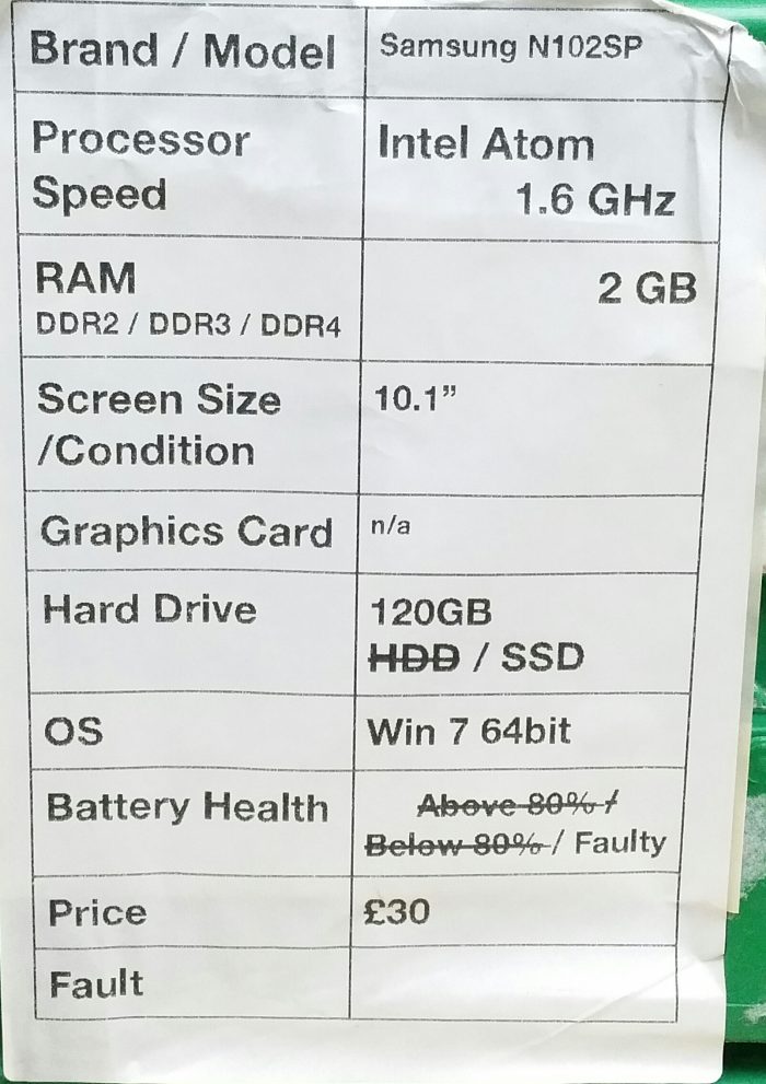 Samsung N102SP NP-N102S Intel Atom 1.6GHz 2GB Ram 10.1" 120GB SSD Windows 7 64bit - Image 3