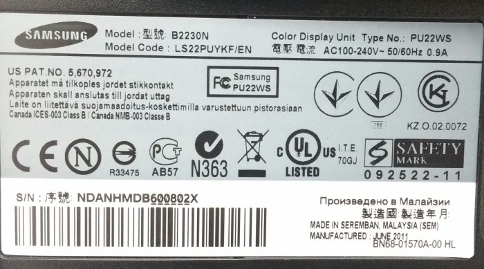 Samsung SyncMaster B2230 B2230N 22" VGA Color Display Monitor With No Stand - Image 3
