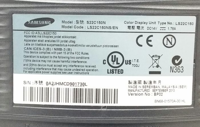 Samsung SyncMaster S22C150 S22C150N 22" VGA Color Display Monitor - Image 3