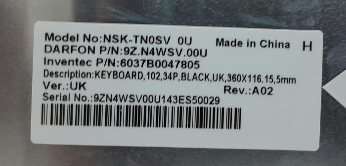 Toshiba Satellite Pro NSK-TN0SV0U 360X116.15 5mm Laptop Keyboard - Image 3