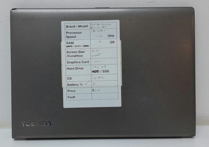 Toshiba Portege Z30-A-17R i3-4010U 1.7GHz 4GB Ram 13.3" 120GB SSD Windows 10 Pro - Image 4