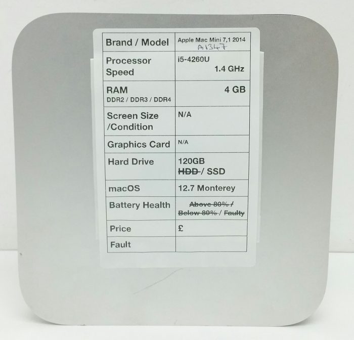 Apple Mac Mini 7 G1 A1347 EMC: 2840 - i5-4260U 1.4GHz - 4GB - 12GB SSD - 12.7 Monterey (2014) - Image 3