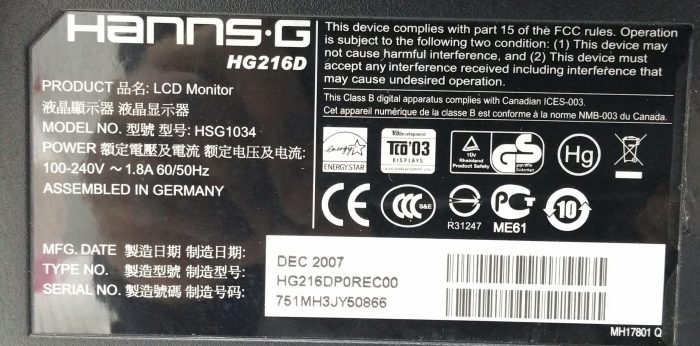 Hanns.G HG216D HSG1034 22" HDMI VGA LCD Monitor Screen - Image 3