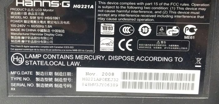 Hanns.G HG221A HSG1061 22" VGA LCD Monitor - Image 3