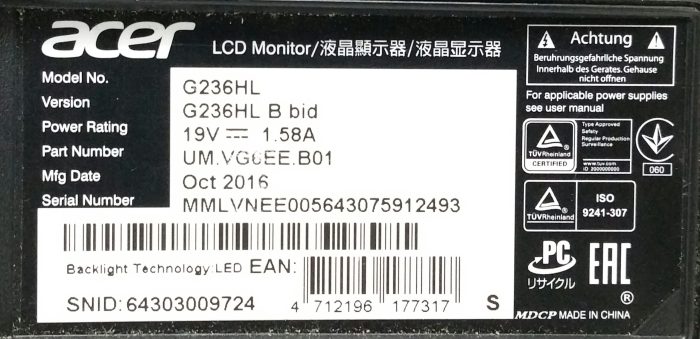 Acer G236HL 23" HDMI DVI VGA LCD Widescreen Monitor With No Stand - Image 3